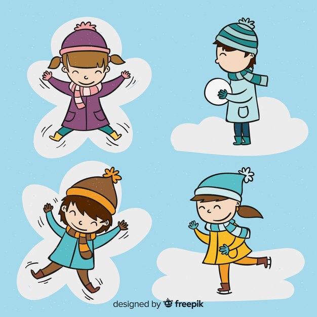 Hand drawn winter children collection