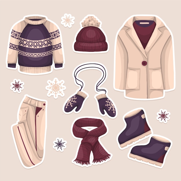 Hand drawn winter clothes collection