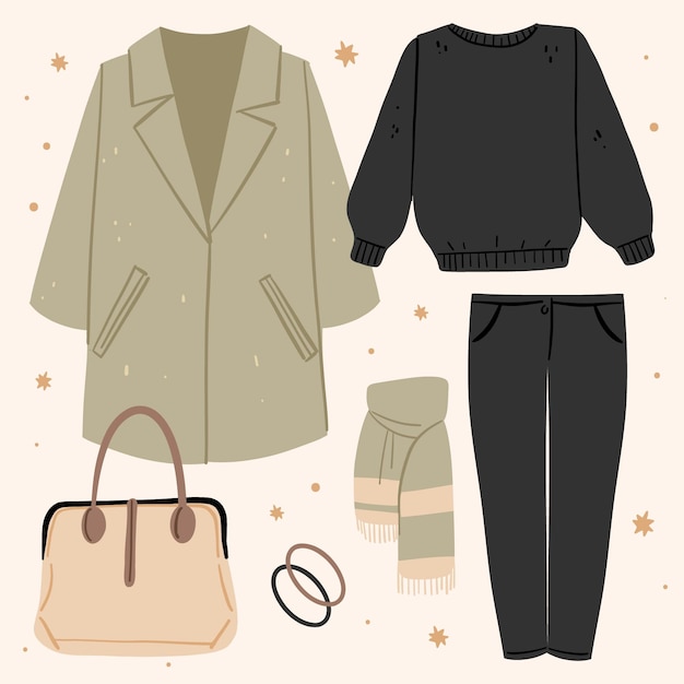 Free Vector hand drawn winter clothes and essentials collection