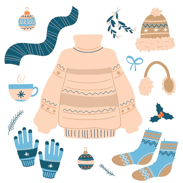 Free Vector hand drawn winter clothes and essentials collection