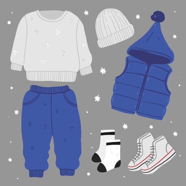 Hand drawn winter clothes and essentials collection