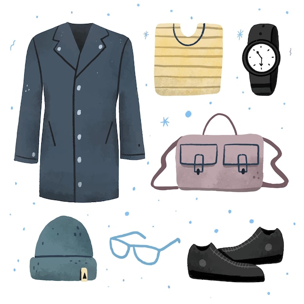 Free vector hand drawn winter clothes and essentials collection