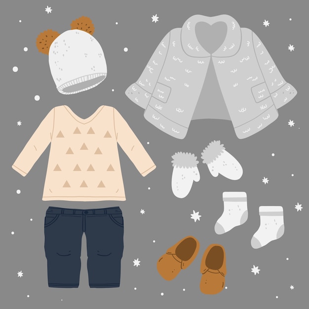 Free Vector hand drawn winter clothes and essentials collection