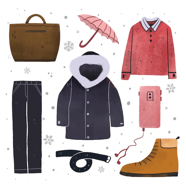 Free Vector hand drawn winter clothes and essentials collection