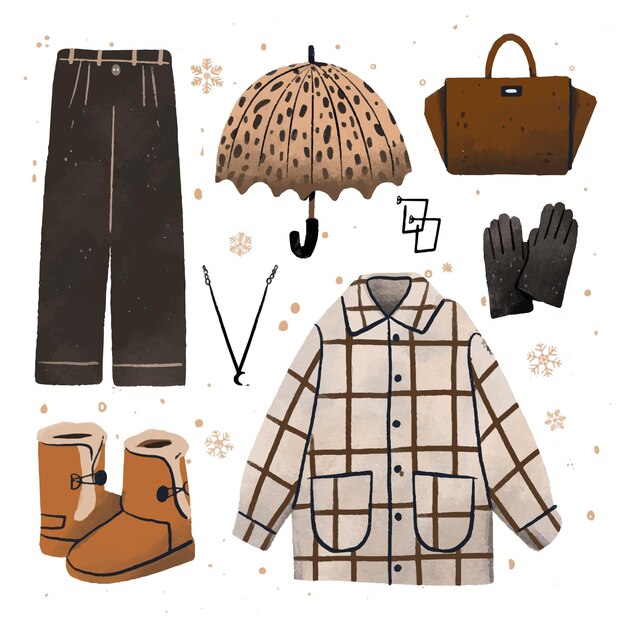 Free vector hand drawn winter clothes and essentials collection