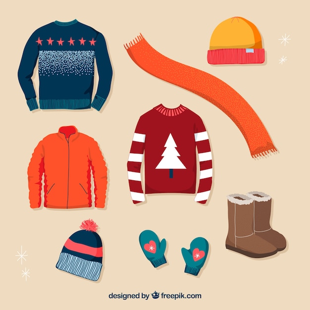 Free Vector hand drawn winter clothes & essentials