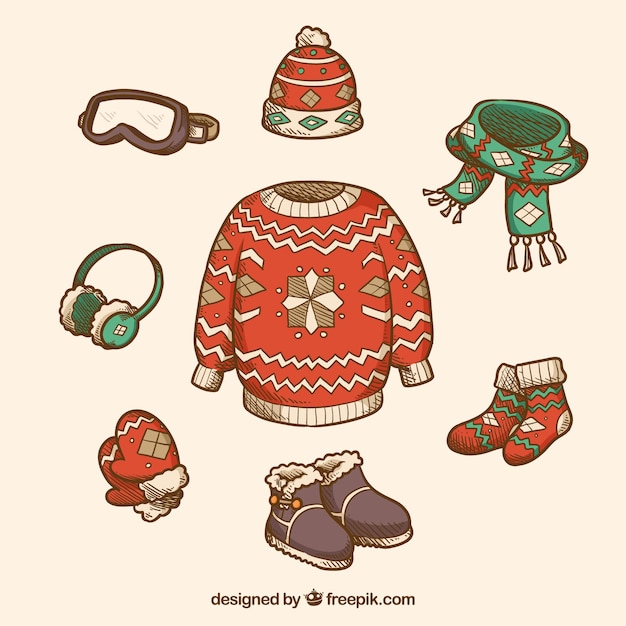 Free Vector hand drawn winter clothes & essentials