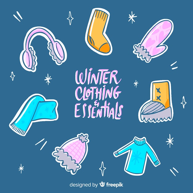 Free Vector hand drawn winter clothes & essentials