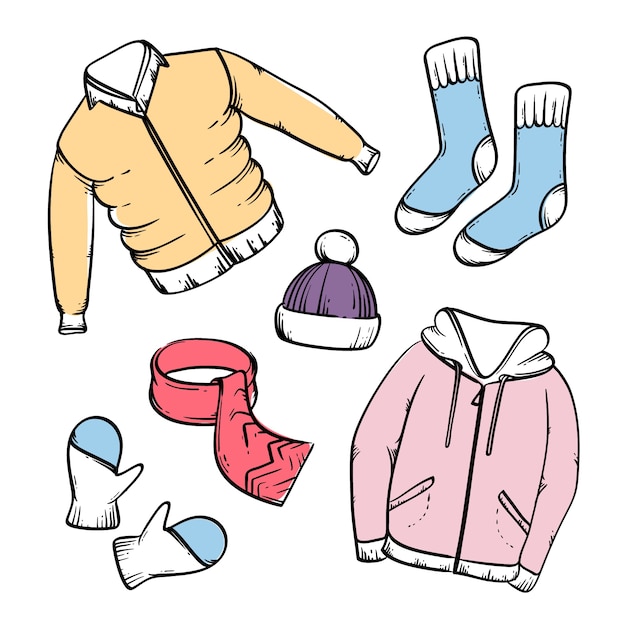 Free Vector hand drawn winter clothes and essentials