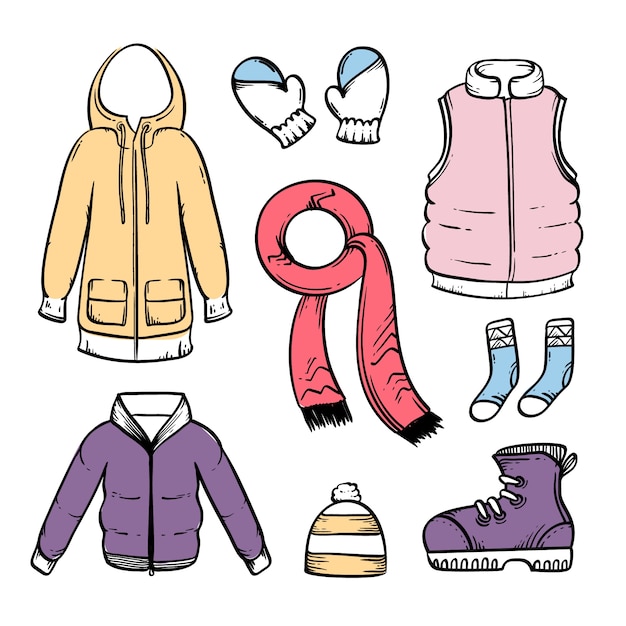 Hand drawn winter clothes and essentials