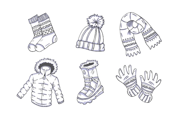 Hand drawn winter clothes and essentials