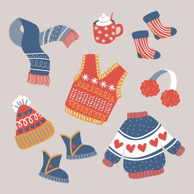 Free Vector hand drawn winter clothes and essentials