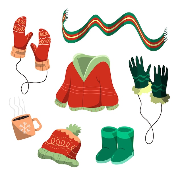 Free Vector hand drawn winter clothes and essentials