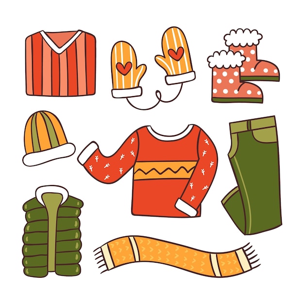 Free Vector hand drawn winter clothes and essentials