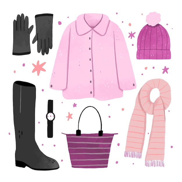 Free Vector hand drawn winter clothes and essentials