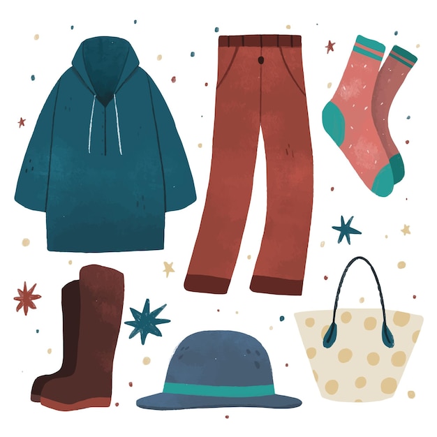 Free Vector hand drawn winter clothes and essentials