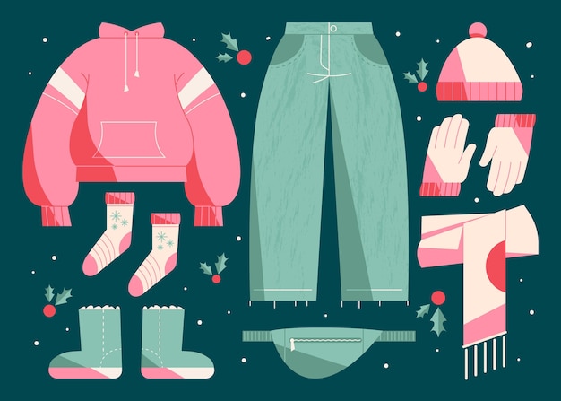 Free Vector hand drawn winter clothes and essentials