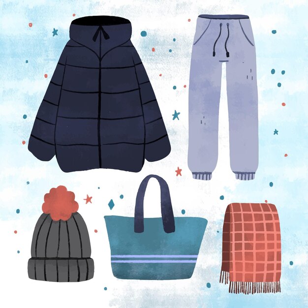 Hand drawn winter clothes and essentials