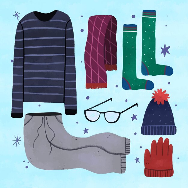 Hand drawn winter clothes and essentials