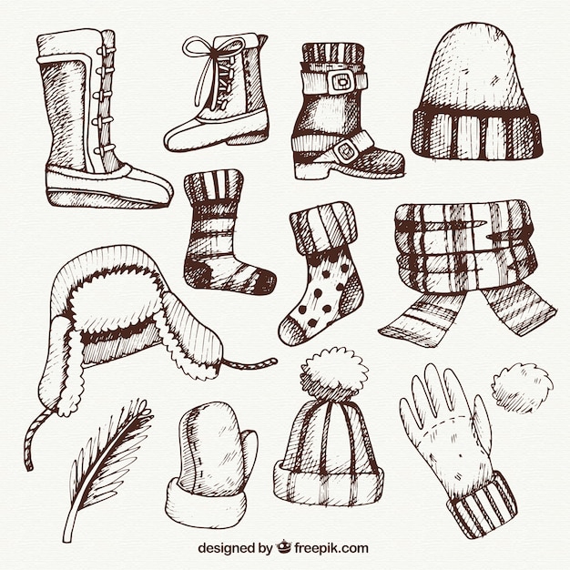 Hand drawn winter clothes pack