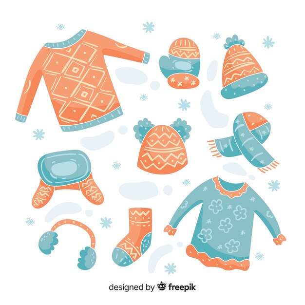 Hand drawn winter clothes