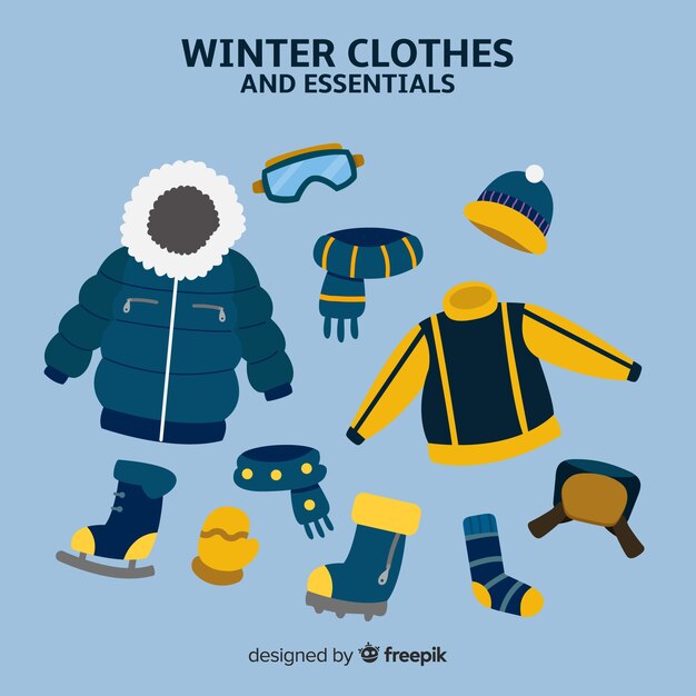 Hand drawn winter clothes