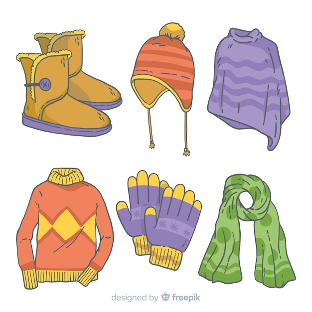 Hand drawn winter clothes