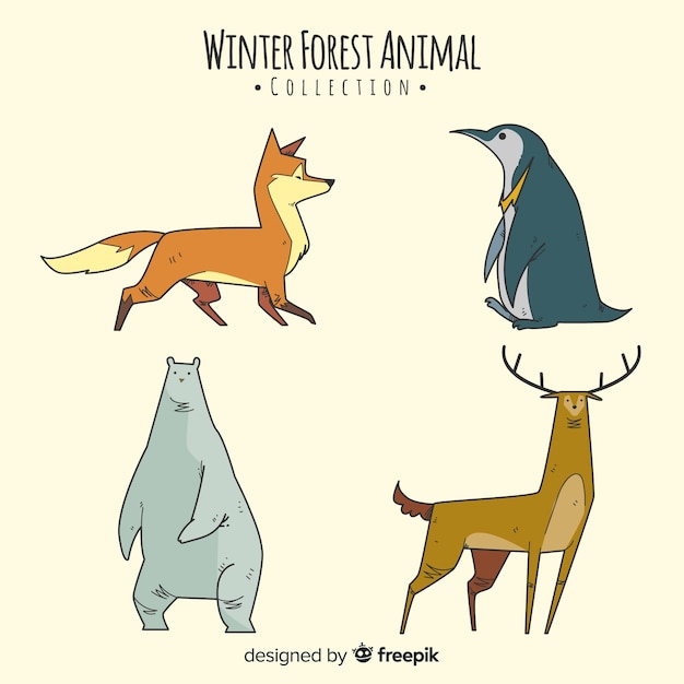 Free Vector hand drawn winter forest animal collection