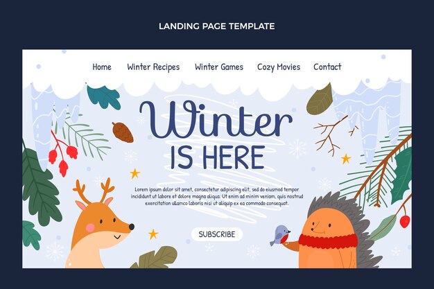 Hand drawn winter landing page template