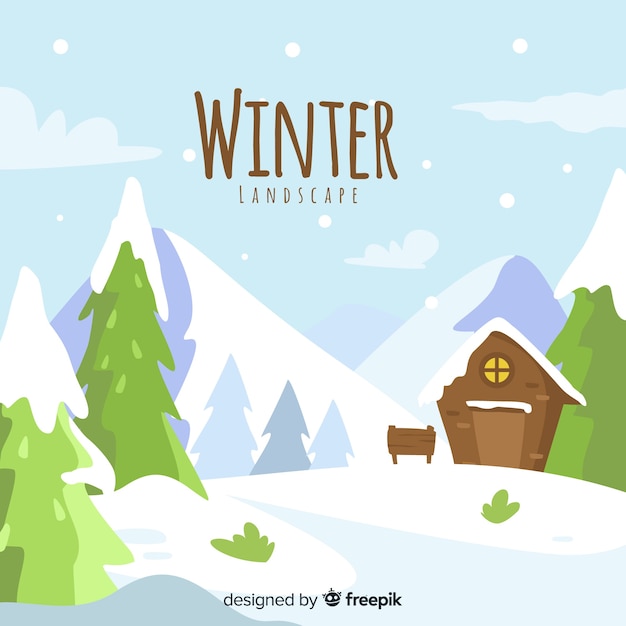 Hand drawn winter landscape background