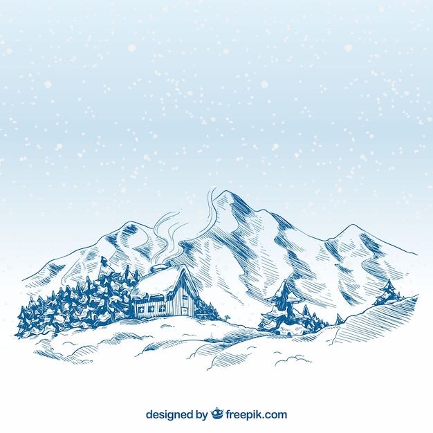 Free vector hand drawn winter landscape