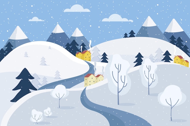 Free vector hand drawn winter landscape