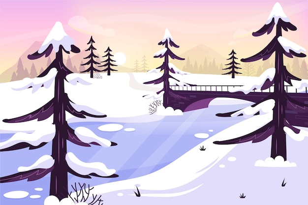 Hand drawn winter landscape