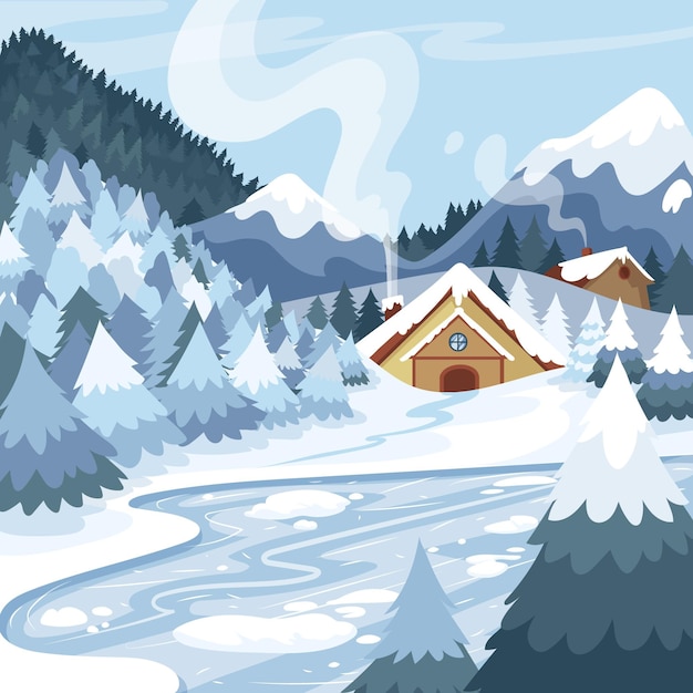 Free Vector hand drawn winter landscape