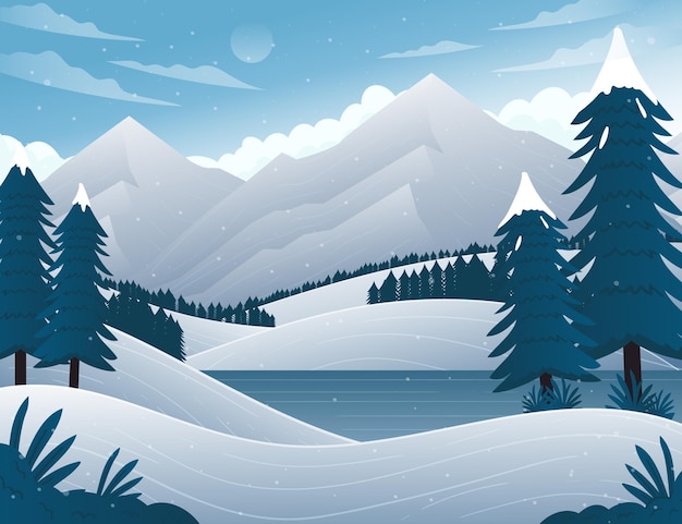 Free vector hand drawn winter landscape