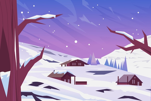 Free Vector hand drawn winter landscape