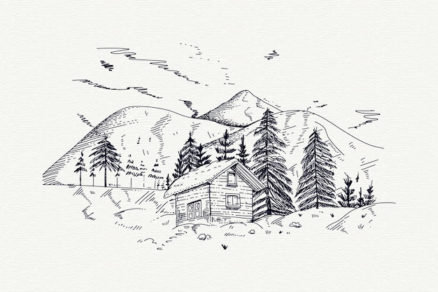 Hand drawn winter landscape