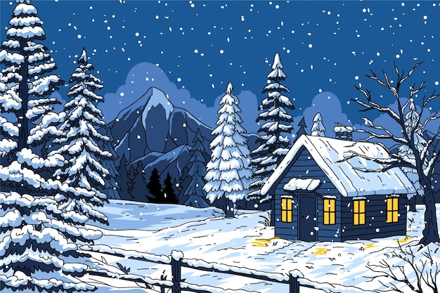 Hand drawn winter landscape