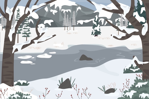 Hand drawn winter landscape