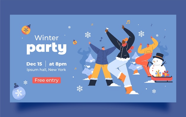 Free Vector hand drawn winter party facebook post template