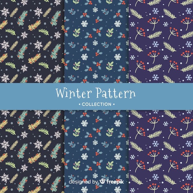 Free vector hand drawn winter pattern collection