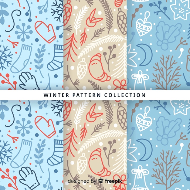 Free vector hand drawn winter pattern collection