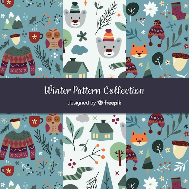 Free vector hand drawn winter pattern collection