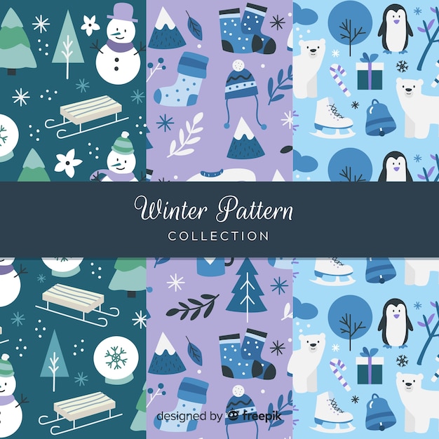 Free vector hand drawn winter pattern collection