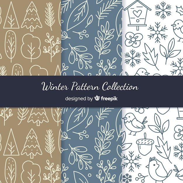 Hand drawn winter pattern collection