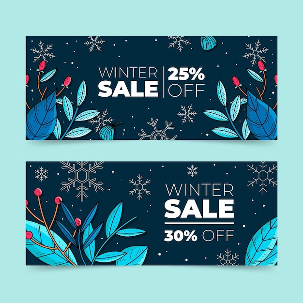 Hand drawn winter sale banners template