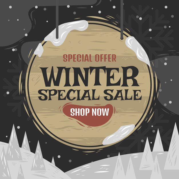 Hand drawn winter sale illustration and banner