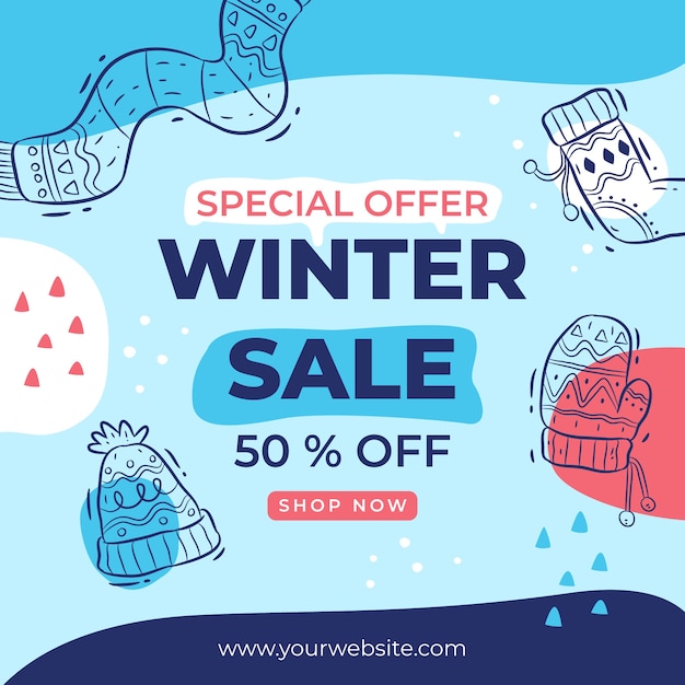 Free vector hand drawn winter sale illustration and banner