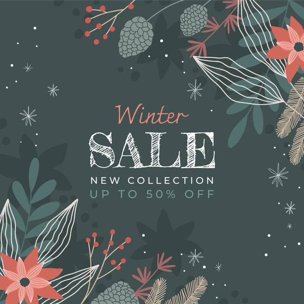 Hand drawn winter sale illustration and banner