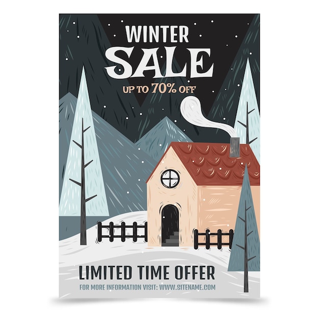 Free Vector hand drawn winter sale vertical poster template